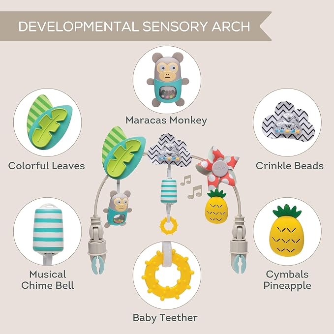 Taf Toys Tropical Baby Stroller Arch Toy, Car Seat Toys, Adjustable Arch Bassinet Toys for Infant Toddler, Hanging Toys for Stimulating Senses & Motor Skills, Fits Cribs, Baby Bouncers 0-18 Months
