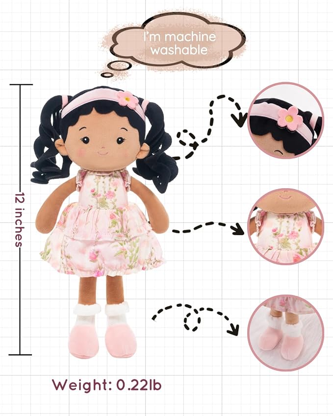 LeyaDoll Soft Baby Doll Toys (12''), My First Baby Rag Doll for 1 Year-Old Girl Birthday Gift,Christmas Plush Toys Gift for Toddler Kids Infants Daydream-Princess Petal-Tanned