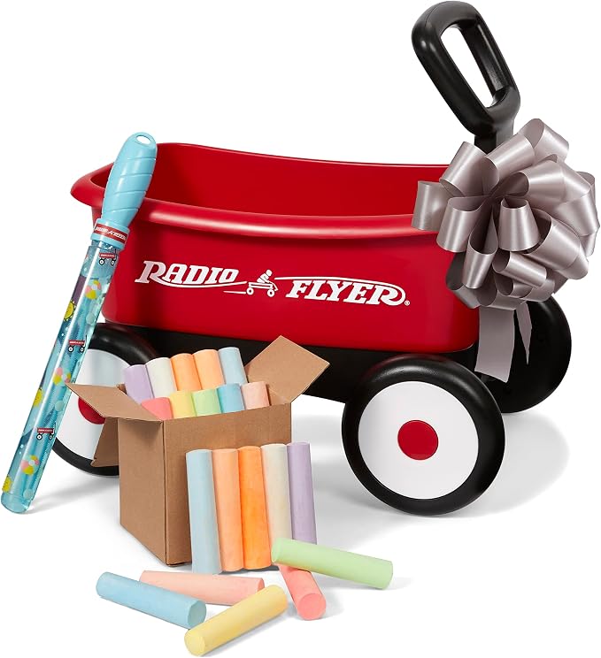 Radio Flyer Push & Pull Walker Wagon with Bubbles and Chalk, Red, for Kids 1-4 Years Old, Locking Handle, Baby Push Walker Converts to Pull Wagon, for Indoor & Outdoor Play, Amazon Exclusive