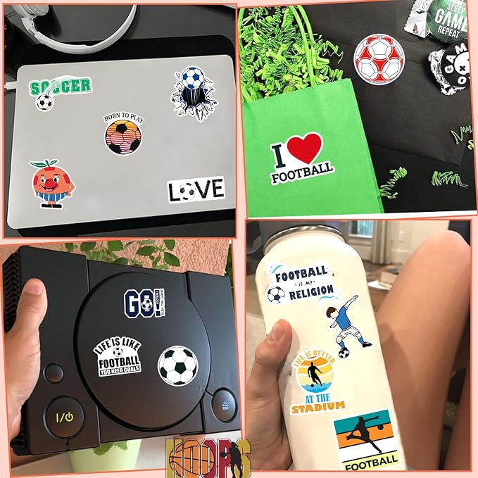 QTL Soccer Stickers for Kids Boys, Soccer Party Supplies, Waterproof Vinyl Stickers for Water Bottle and Laptop, 50PCS