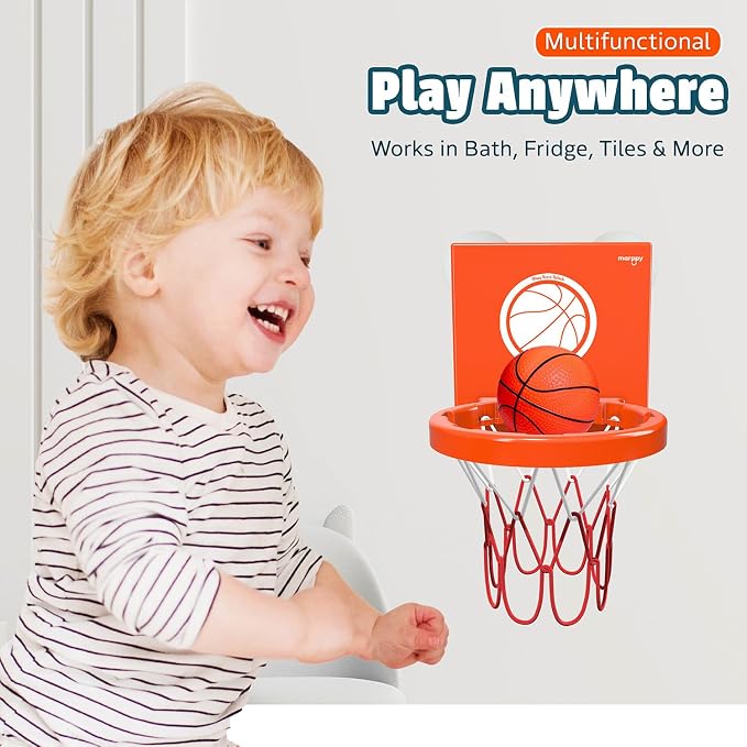MARPPY Bath Toys - Bathtub Basketball Hoop for Kids, Toddlers - Suction Cup Basketball Hoop and 4 Soft and No Hole Balls - Baby & Toddler Mini Basketball Hoop - Boys & Girls