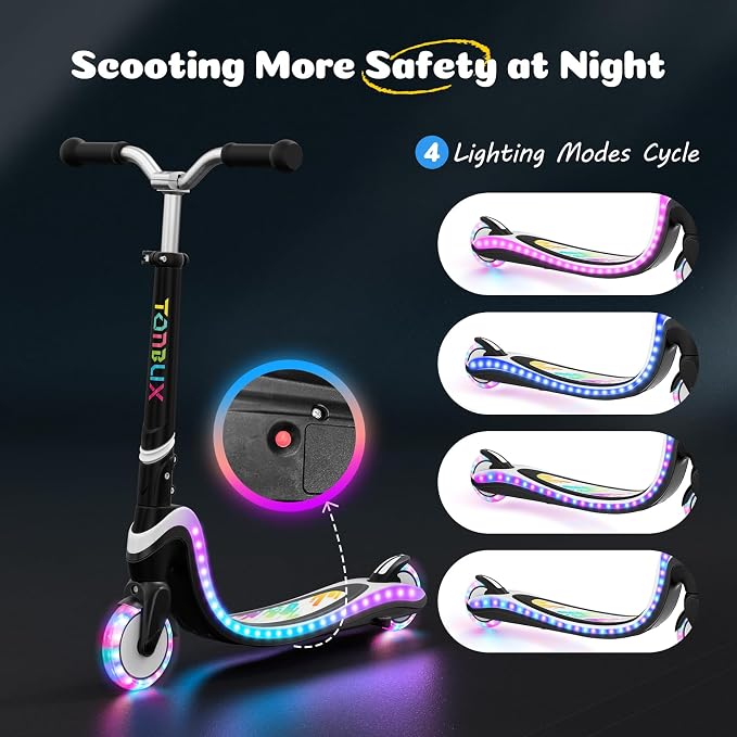 Tonbux Scooter for Kids with Light-Up Wheels & Deck, Adjustable Heights 2 Wheel Kids Scooters for Kids 5-7, Toddler Scooters with 4 Lighting Modes Deck