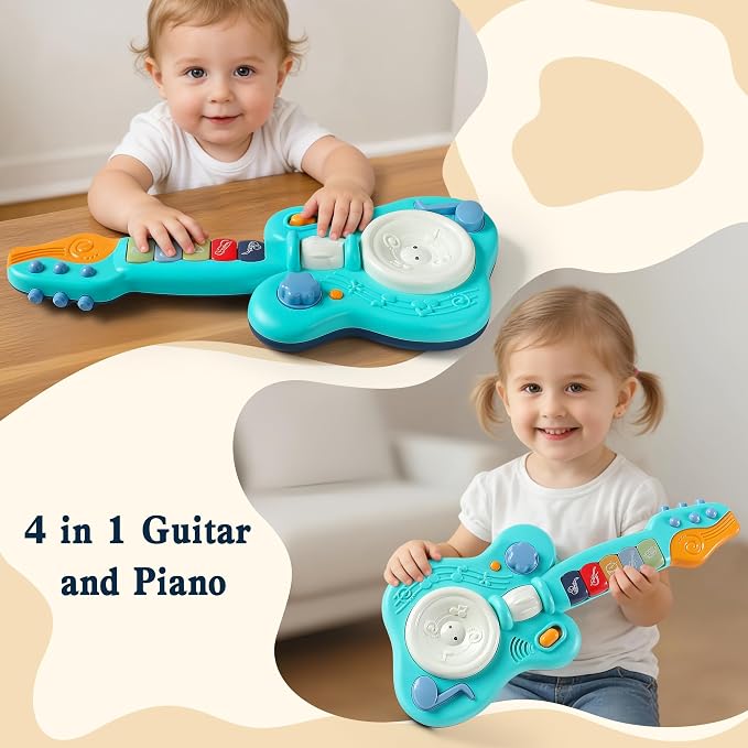 Children's Guitar Piano Learning Toy, 4-in-1 Educational Gift, with Touch Strings, Suitable for Children of 18 Months, Suitable for Boys and Girls