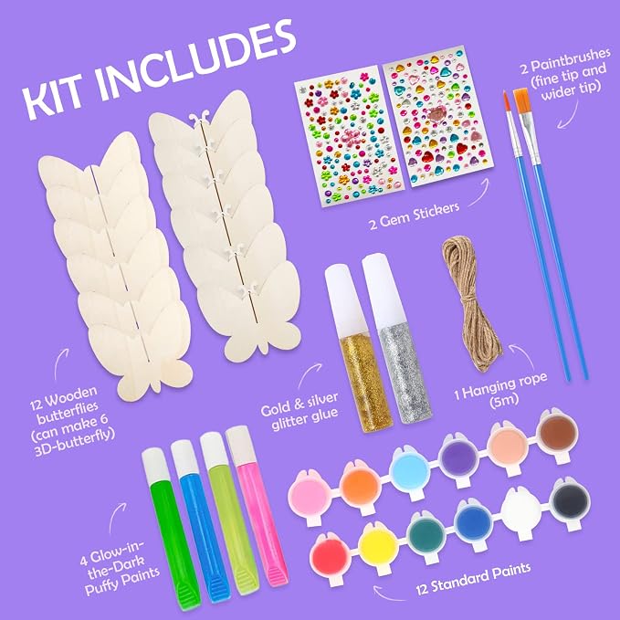 Yrinfay Glow in The Dark Butterfly Painting Kit, Teen Girl Gifts for 6-8 8-10 Year Old, Arts and Craft Kit for Kids Age 7 8-12, Toys for Boy & Girls 5-7 8 9 10 11 12
