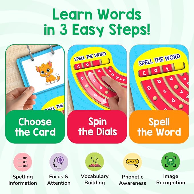 Smartivity Spelling Game for Kids Ages 4, 5, 6, 7, 8 Years Old | Wooden Phonics & CVC Word Learning Toy | Early Vocabulary Building Toy for Preschool Kindergarten | Screen for Boys & Girls