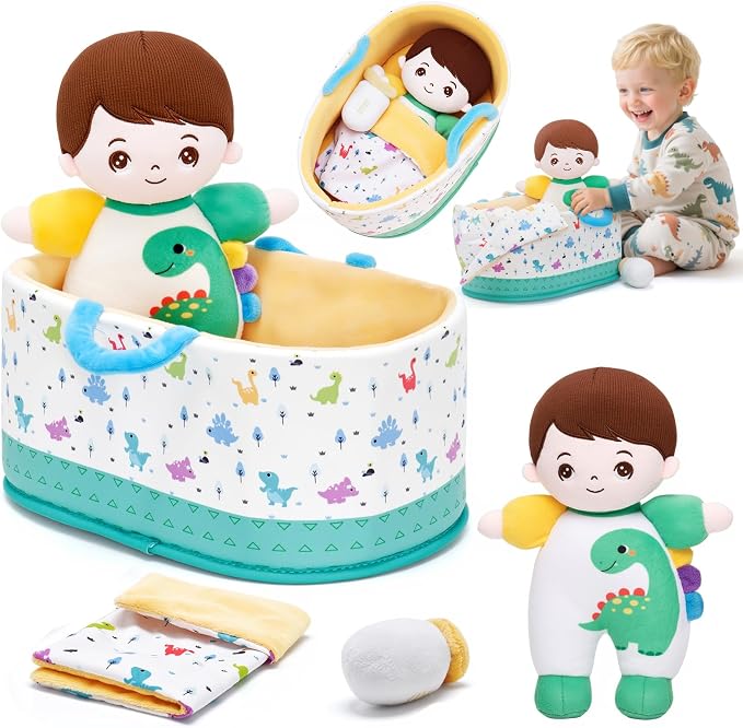 OUOZZZ 10" Soft Baby Boy Doll Set, Baby Doll Accessories Pretend Playset for Social Emotional Learning, 2 Year Olds Boy Birthday Gift