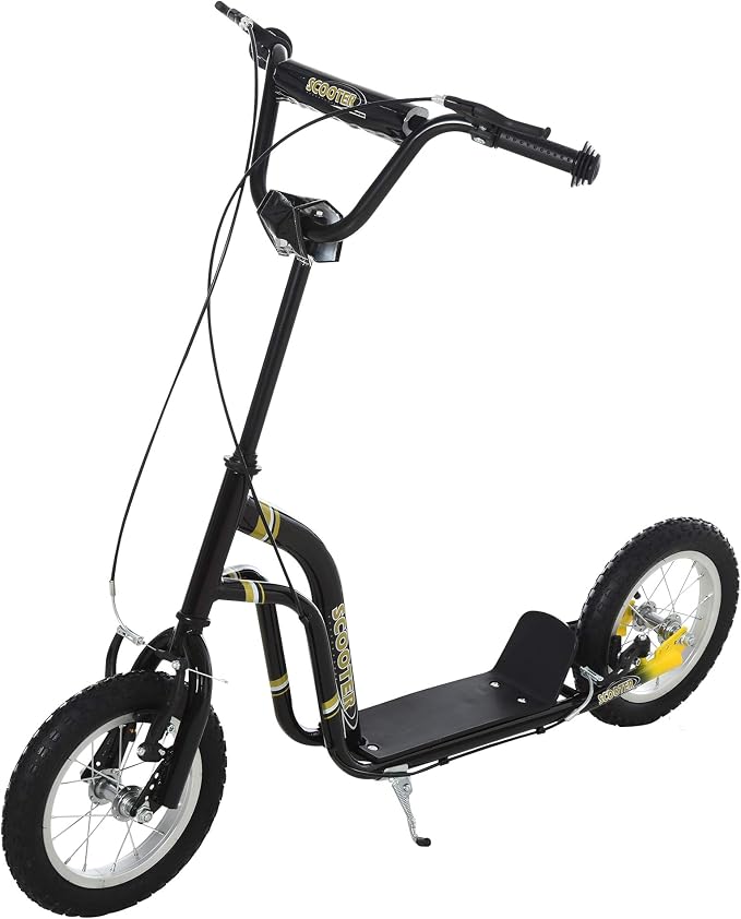 Aosom Kick Scooter with Dual Caliper Brakes, Big Wheels Kick Scooter for Ages 5+, 12-Inch Inflatable Front Wheel, Max Load 220lbs