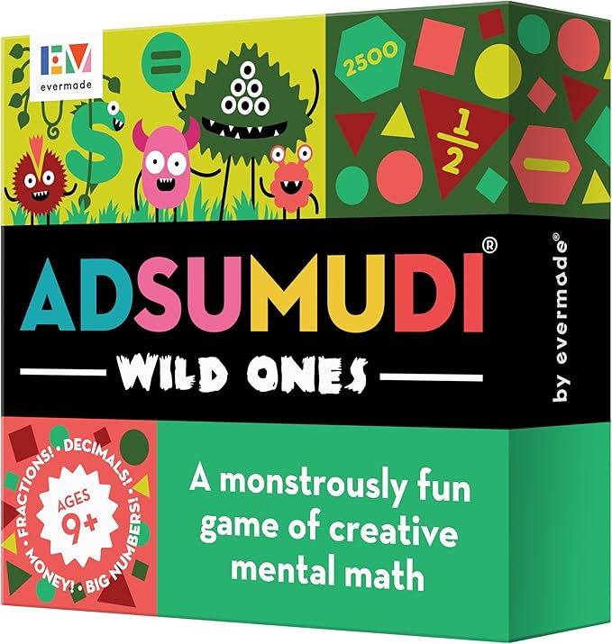 Evermade Adsumudi Math Game - Wild Ones - The Wildly Fun Game for Kids to Tame Fractions, Decimals, Money, Big Numbers and Mental Math - Great for Ages 9 and Up
