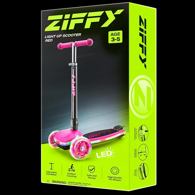 JOVA ZIFFY Light-Up Toddler Scooters for Kids 3-8, 3 Wheel Kids Scooter for Boy Girl 110lbs, 20 Dynamic LED Lights, 4 Adjustable Height Ride-on Kick Scooter, Lean-to-Steer Anti-Slip Wide Deck