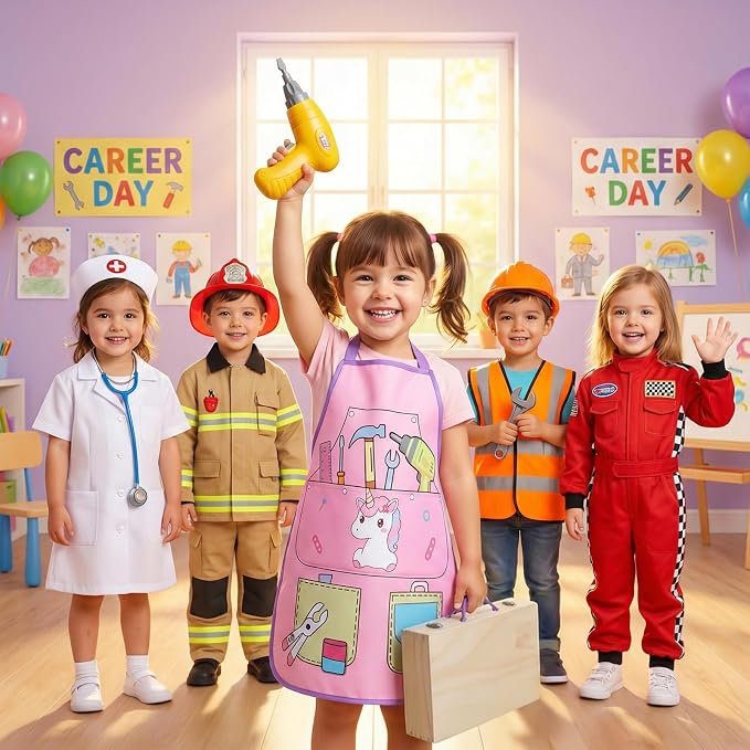TONZE Wooden Kids Tool Set with Drill 44Pcs Montessori Toys for 3 Year Old Girl, Educational STEM Toys Toddler Tool Set with Apron & Box Birthday Gifts for 3 4 5 6 Year Old Girls (Pink)