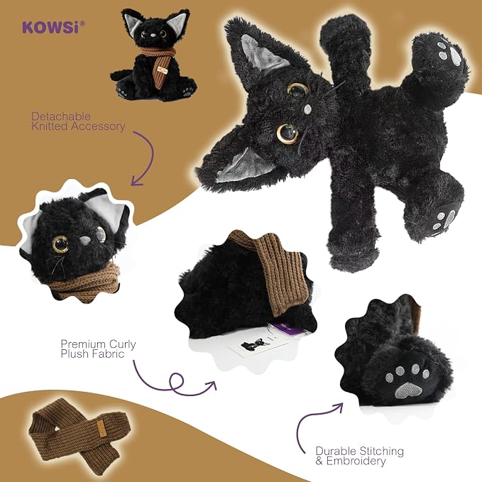 KOWSI® Microwavable Heating Pad Black Cat Plush - Weighted Stuffed Animal Toy with Tourmaline Beads & Lavender - 1.1 lb for Long Lasting Cozy Warmth & Relaxation - Includes Gift Box & Greeting Card