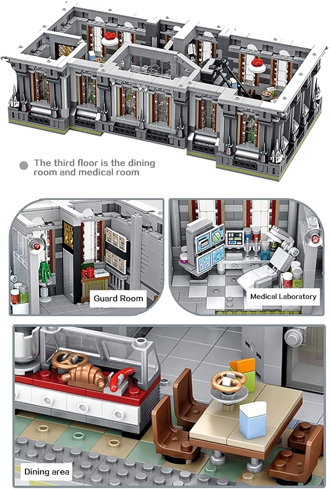 ELAICREE 7537 Piece Three Level Madhouse Modular Building Blocks Bricks Set Insane Asylum Hospital Toy Bricks with an LED Lighting