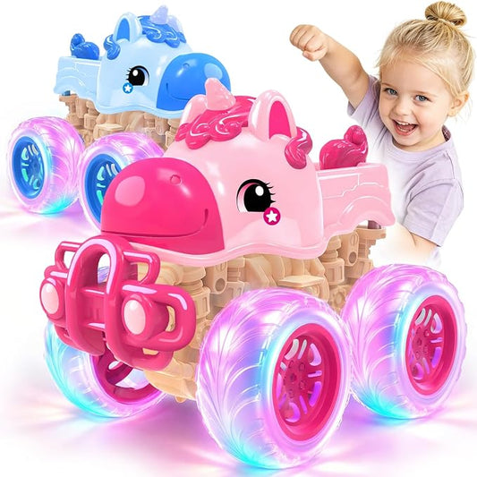 Girl Monster Truck for Toddlers 2-4: Princess Car, Girl Cars, Pink Monster Trucks for 1 Year Girls,Pull Back Cars for Toddlers 1-3,Unicorn Christmas Birthday Best Gift,Light Up for Kids