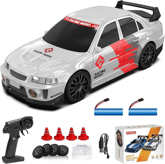1:24 Scale RC Drift Car 4WD 2.4GHz 30KM/H High Speed Racing Sport Toy Car with LED Lights Racing and Drift Wheels Suitable for Beginners (8609-Silver)