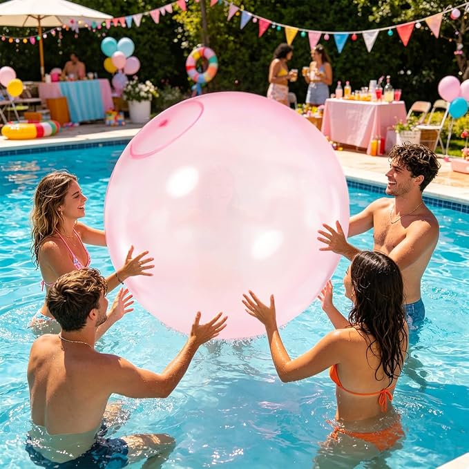 32 Inch Giant Water Bubble Ball for Adults Teenagers Giant Inflatable Water-Filled Ball Soft Rubber Ball for Outdoor Pool Beach Garden Yard Games (Pink)