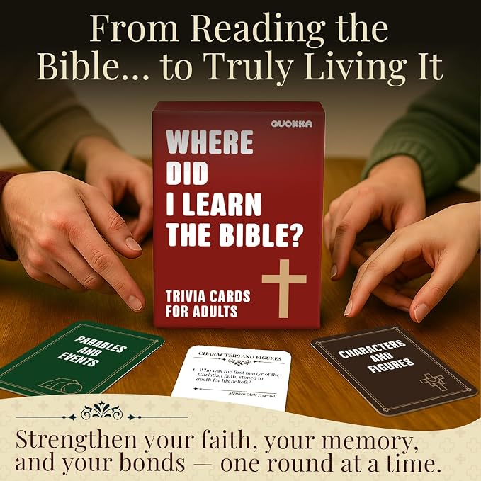 QUOKKA Bible Trivia Game for Adults – 500 Bible Questions for Christians – Fun Christian Trivia Card Games for Adults & Family – Religious Gifts for Men and Women - 4 Rich Categories to Learn and Play