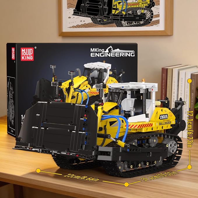 Mould King 19019 Technik Construction Bulldozer Kit with Pneumatic Cylinders, 1200-Piece Engineering Vehicle Model, Creative Building Set for Adult Collectors