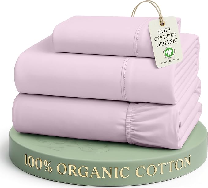 LANE LINEN Twin XL Sheet Set 100% Organic Cotton Percale 3pc - Orchid Petal | Twin XL Sheets In Pure Long-Staple Organic Cotton - Breathable For Year-Round Sleep, Best-Value Organic Cotton