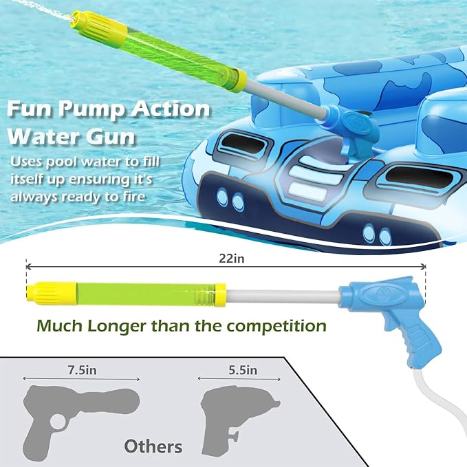 Tank Pool Floats Kids Adults - Jasonwell Inflatable Pool Floaties Swimming Pool Tank with Water Cannon Gun Swim Floaty Rafts Lake Beach Party Pool Toys for Boys Girls Toddlers Kids Adults (Blue, L)