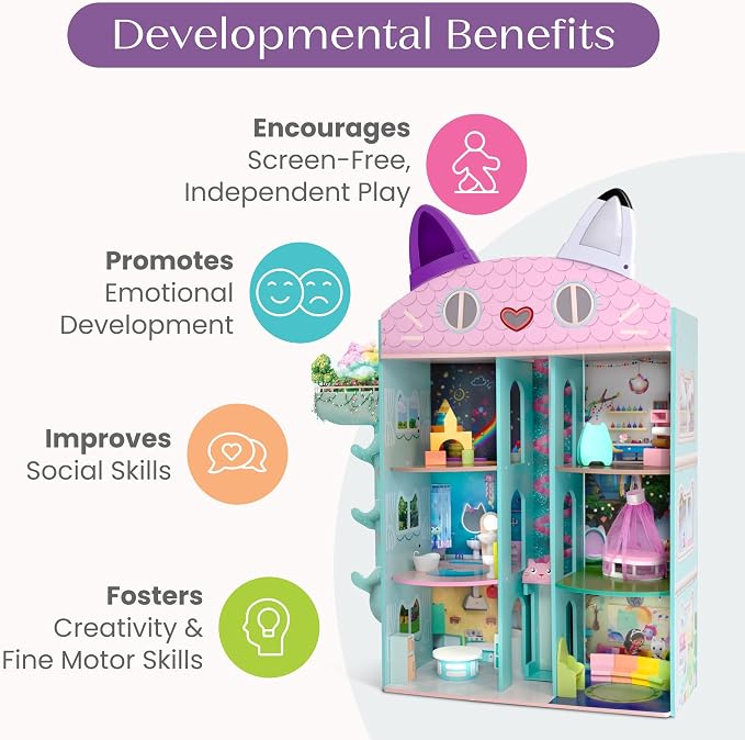 Gabby’s Dollhouse Purrfect Playhouse by Delta Children – Features Sounds & Light Up Ear - Includes 20 Accessories - Fits 8-inch Dolls - Pretend Play Dream Gift for Ages 3