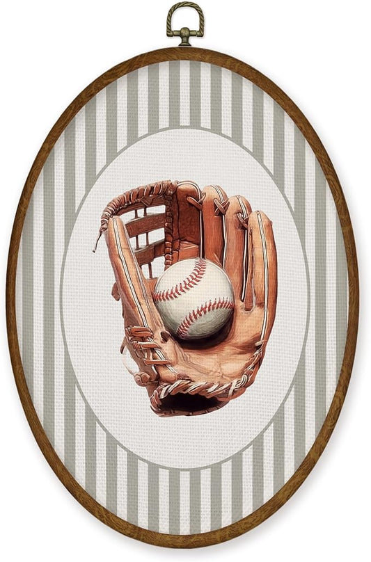 WULQYING Baseball Nursery Wall Art Decor, Sports Nursery Boys Room Oval Framed Canvas Art Prints, Sport Lover Gift Baseball Wall Hanging Decor for Kids Boys Room Bedroom Playroom, 8.5x11.3 Inches