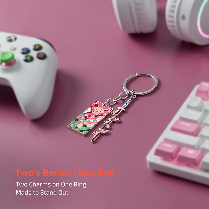 Demon Slayer Keychain, Anime Keychain with Sword & Charm Plate, Demon Slayer Merch & Gifts