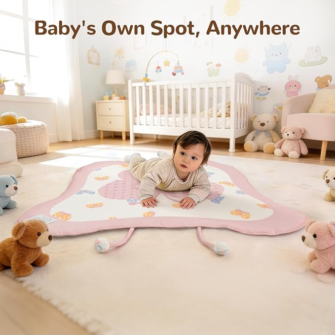 Pamo Babe Baby Play Gym & Activity Mat, Tummy Time Mat with 8 Montessori Toys, Non-slip Foldable Baby Playmat for Stage-Based Development, Machine Washable Baby Gym Play Mat for Newborn Essential Gift