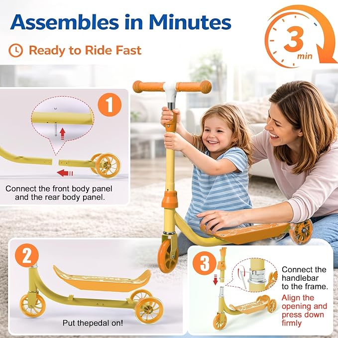 Kids Scooter Ages 3-7 - Three Wheel Preschool Toddler Kick Scooters,Safer Steering,Light Up Wheels, Adjustable Handlebar, Wide Anti-Slip Deck, Birthday for Boys Girls - Blue