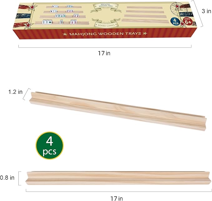 GOTHINK Wooden Mahjong Tiles Trays/Racks/Holders Set of 4, Upgrade Your Mahjong Game, Racks for Mahjong, Mexican Train, Dominoes, and More (Rack Only)