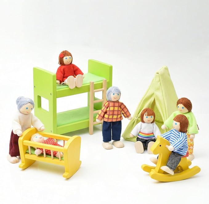 14 Pcs Wooden Dollhouse People Family Set with Movable Limbs, Mini People Figures for Doll House Play