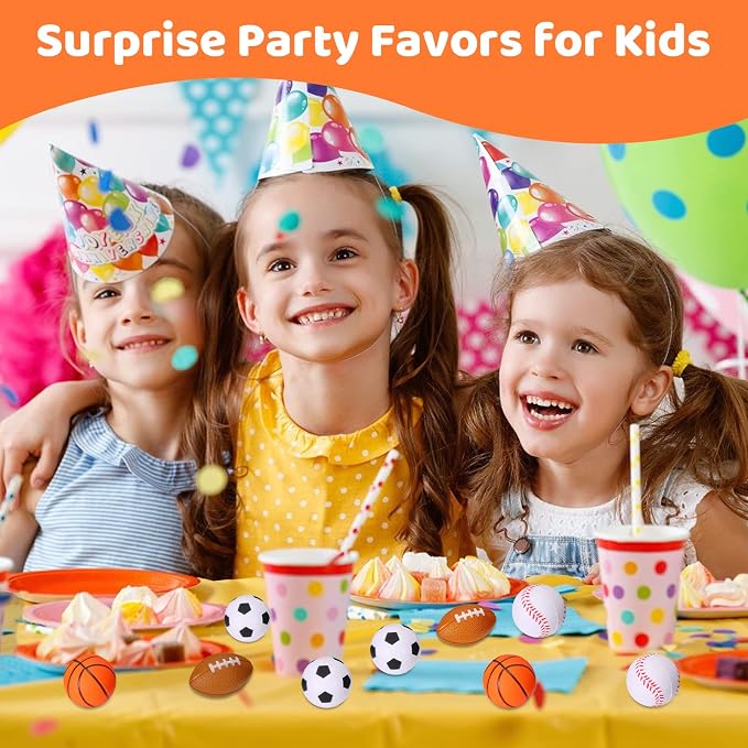 Sports Party Favors 36 Pack 1.6 inch Sports Stress Relief Toys Goodie Bags Stuffers Mini Foam Fidget Toys for Classroom Prizes Kids Return Gifts Birthday Party Favors Toys