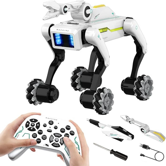EVADA 3 in 1 Robot Dog with Wheels Kit, 30+ Bionic Actions, Voice & Remote Control, Programmable Moves, Rechargeable Battery, All-Terrain Stunt Pet Toy for Kids (Removable Claw & Cannon)