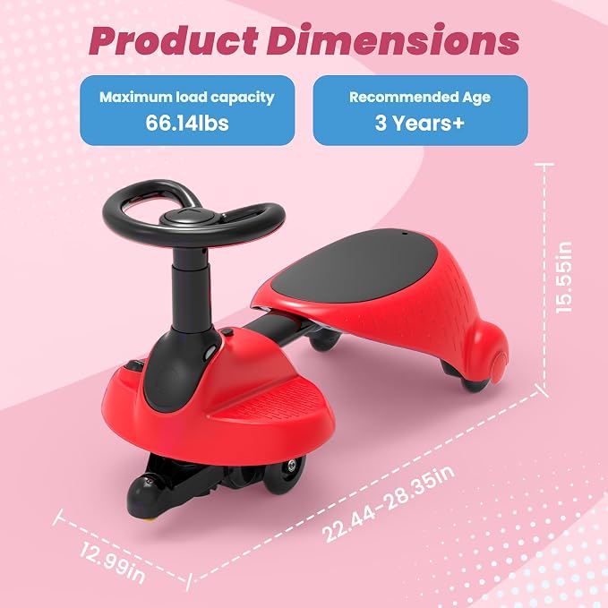 6V Electric Wiggle Car for Kids, 2-in-1 Ride On Swing Toy with Pedal, Adjustable Seat, 360° Steering, LED Flashing Wheels & Built-in Music, Anti-Rollover Ride-on Toy for Toddlers Ages 3+ Black