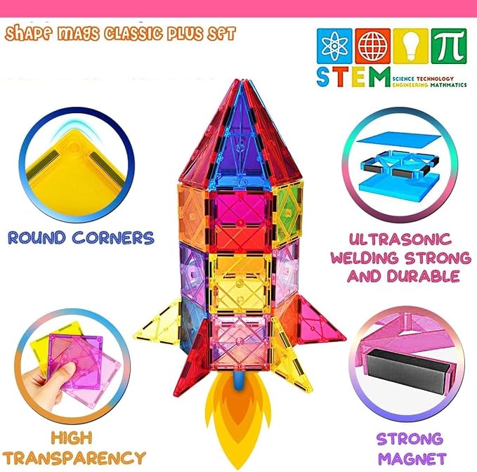 100pcs Magnetic Tiles Magnetic Building Blocks for Toddlers 3 4 5 6 7 Year Old Boys Girls Educational Magnet Blocks Christmas Birthday Gift Toys for Kids Ages 4-8 Sensory Toys 1-3