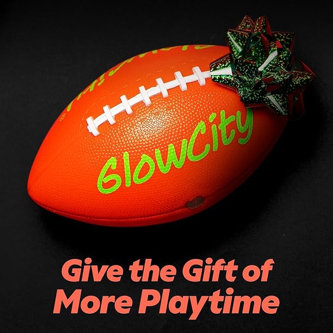GlowCity Glow in The Dark Football - Size 3/6 Light Up Ball Gifts for Kids, Junior & Teens - Bright Football for Night Outdoor Games - Sports Birthday Gift Ideas for Boys Ages 6 7 8 9 10 11 12 13 14