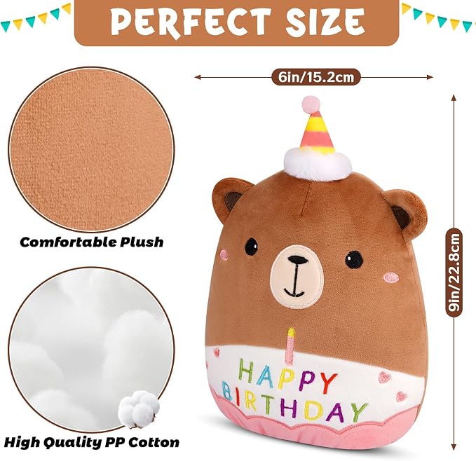 Happy Birthday Teddy Bear Plush - 8inch Birthday Stuffed Animal Bear Plushie Pillows Toys, Soft Doll Gifts Party Decoration for Kids Girls Boys
