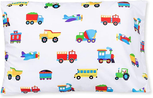 Wildkin 100% Cotton Kids Pillowcase – Soft, Breathable & Standard Size (20x30) - Trains, Planes, and Trucks