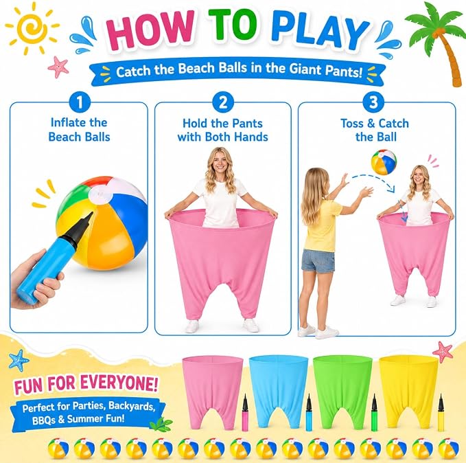 Granny Pants Yard Game,Giant Pants Outdoor Game,Oversized Pants Tossing Game with 24 Bouncy Balls and 4 Pumps Backyard & Outdoor Group Games for Family & Friends Gatherings