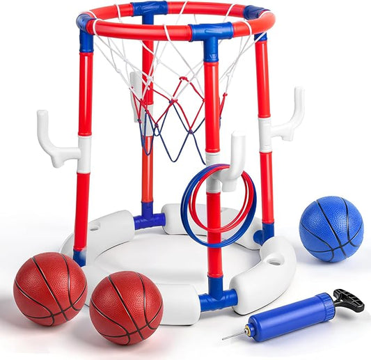 Pool Basketball Hoop Pool Toys for Kids Ages 8-12 4-8 Portable Small Mini Inflatable Pool Basketball Hoop Poolside Water Swimming Pool Games for Adults 3-5 Teens Boys Outdoor Fun Party Bath