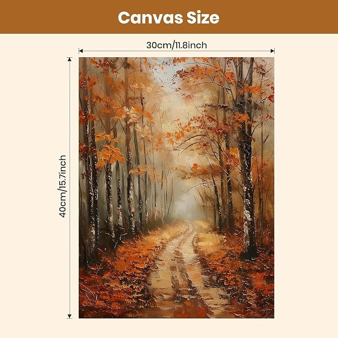 Fall Paint by Numbers for Adults and Kids, Painting by Number Kits On Canvas, Tree Landscape Number Artist Paint by Number Kit Without Frame DIY Oil Painting Acrylic Paints, Home Wall Decor, 12x16in