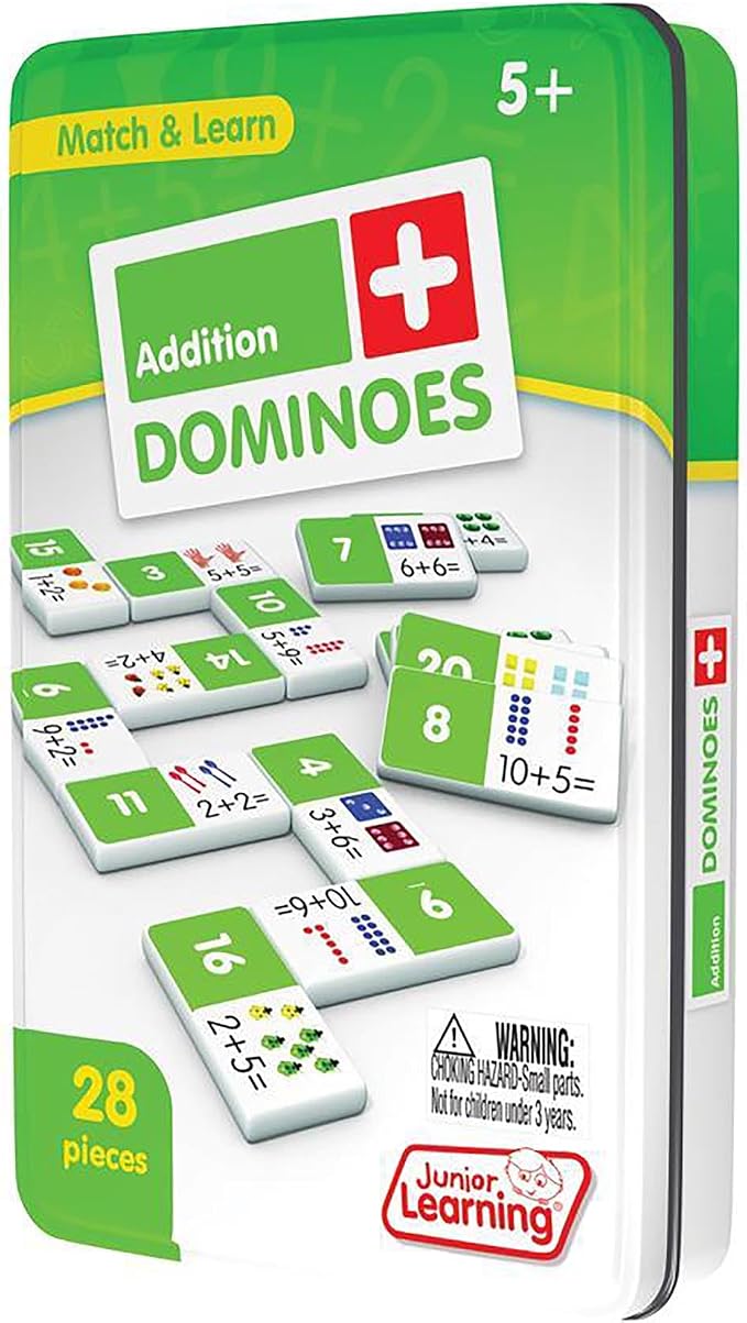 Junior Learning JL481 Addition Dominoes, Multi 7.8 H x 4.7 L x 1.5 W,White