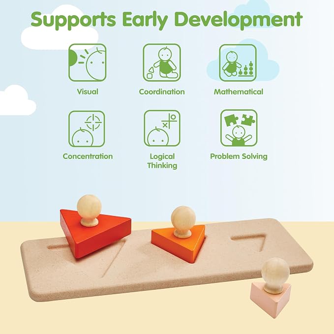 PlanToys® Triangle Matching Puzzle Wooden Sorting & Logic Toy for Kids Ages 3+ | Montessori Educational Game for Fine-Motor Skills & Spatial Reasoning | Eco-Friendly Learning Toy