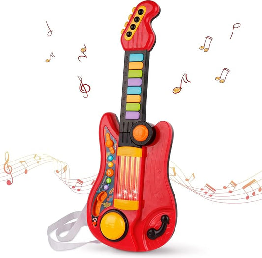 Kids Guitar 2 in 1 Musical Instruments for Kid - Fun Piano Toddler Toy & Electric Guitars | Explore Creativity | Unleash Child’s Talent, The Best Music Toys for Boys & Girls! (Red)