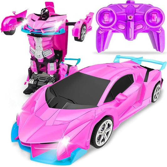 Pink Remote Control Car for Girls Age 3 4 5 6 7 8, Transformation Rc Cars Racing Car with One-Button Deformation & 360°Drifting Robot Toys for Birthday(Pink)