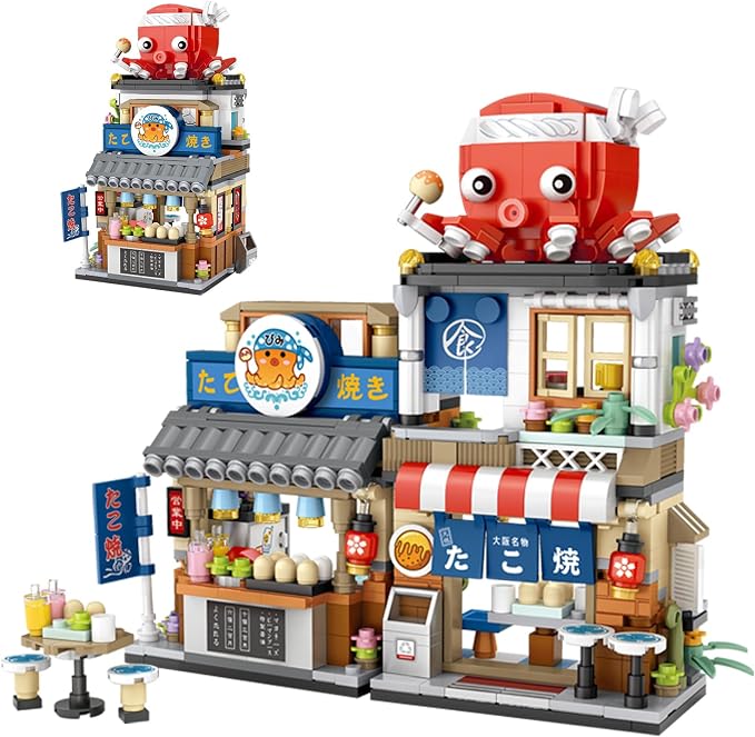 ELAICREE Japanese Street View Shop Building Blocks House Toy, New 4 Models Mini DIY Building Blocks Model MOC Construction Toy, Gift for 6-12 Years Old Kid Girls and Boys