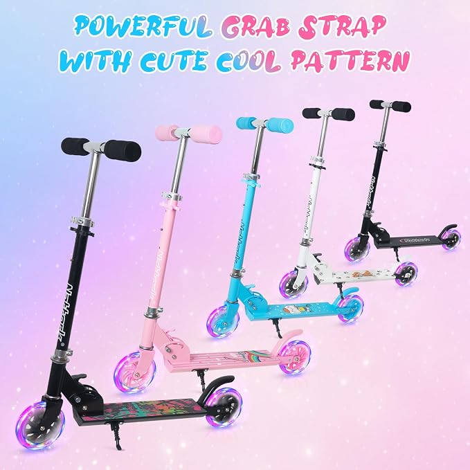 Nattork Scooter for Kids Ages 3-8 – Kick Kids Scooters for Girls & Boys Light up Wheels Portable Lightweight Folding Design with Reducing System and Adjustable Height Handlebars and up to 110 Lbs