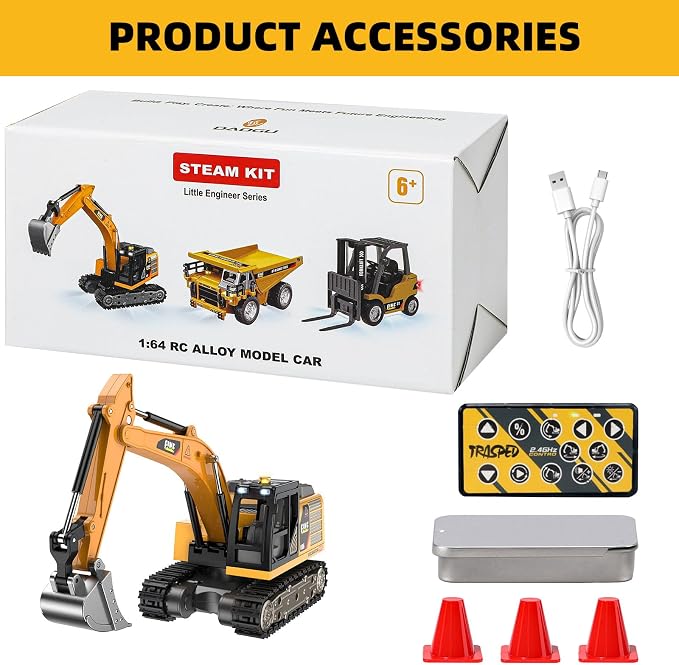 Remote Control Excavator Toy,1:64 mini RC Construction Vehicle Toys, STEM Tools for Learning Programming for Boys 3 4 5 6 7 8-12 Year Old Kids Christmas Birthday Gift (mini Excavator)