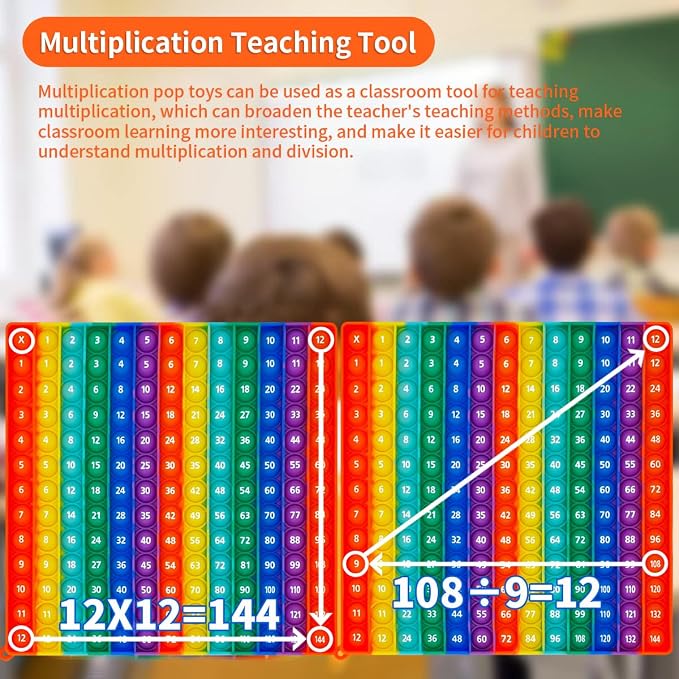 12x12 Multiplication Pop Game & Math Chart | Interactive Learning Toy for Kids | Teacher-Approved Classroom Tool | Stress Relief STEM Gift with Multiplication Table