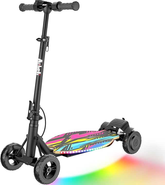 4-Wheel Electric Scooter for Kids w/ 250W Motor, Max 10 MPH & 8.5 Miles, Foldable E-Scooter for Kids with Rainbow Lights, LED Display, 5 Speeds & Adjustable Balance, UL-2272 Certified