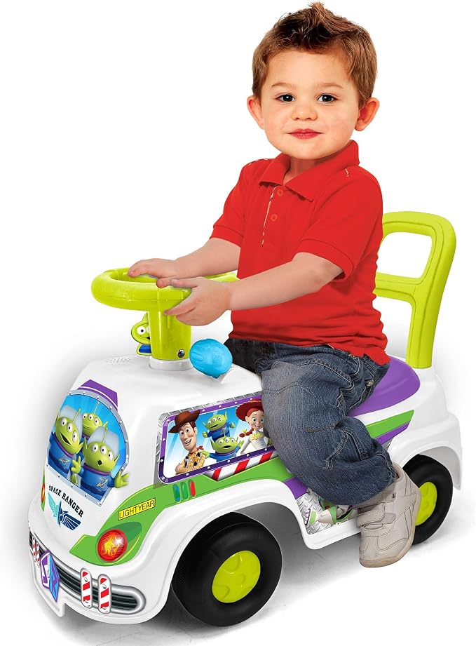 Kiddieland Buzz Lightyear Ride-On Foot-to-Floor Push Handle Toy with Lights & Sounds, Interactive Dashboard, Ages 12–36 Months, Batteries Included